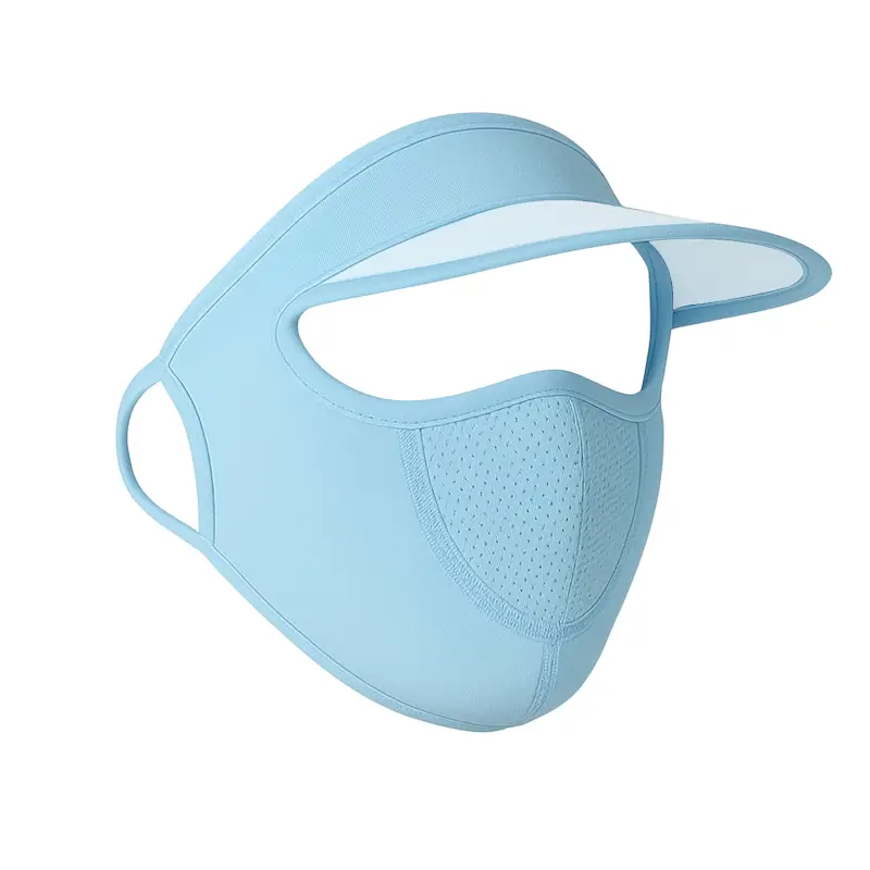 Blue UV protection face cap and visor, product shot on white background
