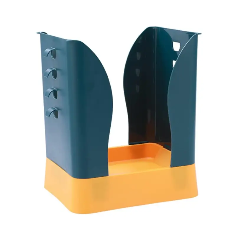 Trash bag frame shown empty and open, without a bag, front angled view